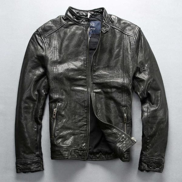 men's leather & faux genuine jacket mens vegetable tanned goatskin stand collar slim fit motorcycle, Black
men's leather & faux genuine jacket mens vegetable tanned goatskin stand collar slim fit motorcycle, Black
