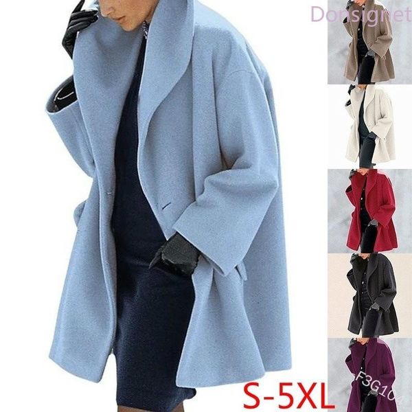 women's wool & blends donsignet coat solid color lapel single side loose fashion casual windbreaker plus size clothing, Black 
women's wool & blends donsignet coat solid color lapel single side loose fashion casual windbreaker plus size clothing, Black