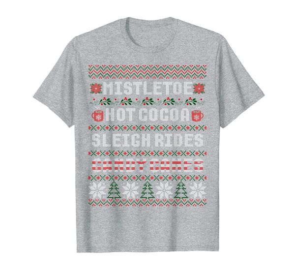 mistletoe cocoa sleigh rides candy canes ugly sweater t-shirt, White;black
mistletoe cocoa sleigh rides candy canes ugly sweater t-shirt, White;black
