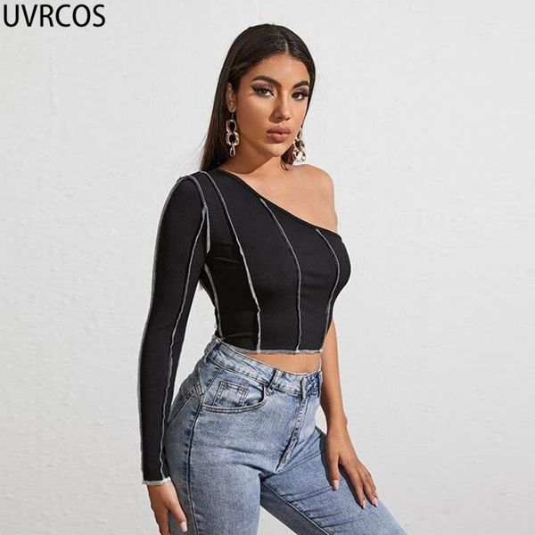 women's t-shirt uvrcos t-shirts summer skew collar color contrast striped printed street female clothing, White
women's t-shirt uvrcos t-shirts summer skew collar color contrast striped printed street female clothing, White
