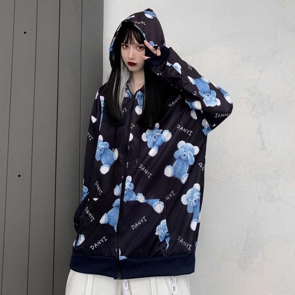 2021 autumn new harajuku style dark bear cartoon print zipper sweatshirt drop shoulder sleeve trendy xj2q, Black
2021 autumn new harajuku style dark bear cartoon print zipper sweatshirt drop shoulder sleeve trendy xj2q, Black