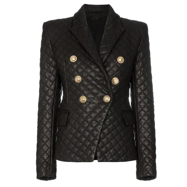 women's suits & blazers 2021 stylish designer blazer lion buttons grid cotton padded slim fitting synthetic leather jacket, White;black
women's suits & blazers 2021 stylish designer blazer lion buttons grid cotton padded slim fitting synthetic leather jacket, White;black
