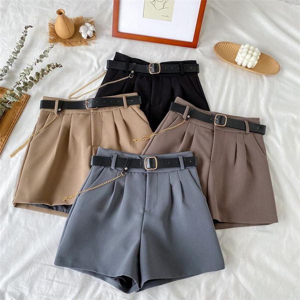 women's shorts streetwear high waist women 2021 summer autumn wide leg with chain belt plus size office lady short femme, White;black
women's shorts streetwear high waist women 2021 summer autumn wide leg with chain belt plus size office lady short femme, White;black