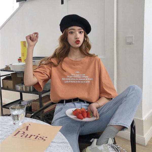 women's t-shirt summer casual letter printing short-sleeved korean female student women, White
women's t-shirt summer casual letter printing short-sleeved korean female student women, White