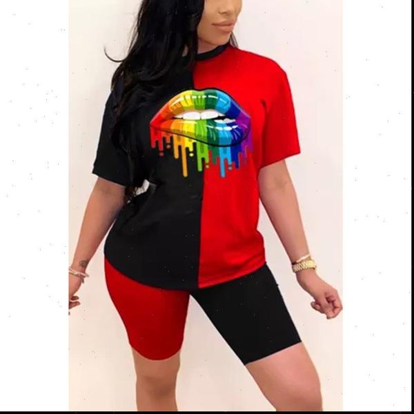 new summer women fashion rainbow lip print sportswear and shorts 2pc set ladies casual o neck pullover short sleeve t shirt, Gray
new summer women fashion rainbow lip print sportswear and shorts 2pc set ladies casual o neck pullover short sleeve t shirt, Gray