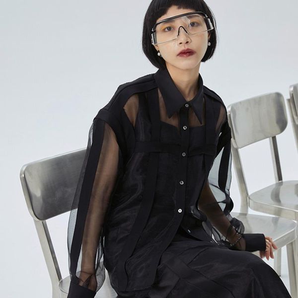 women's blouses & shirts spring summer 2021 women black organza perspective temperament blouse lapel long sleeve loose fit shirt fashio, White
women's blouses & shirts spring summer 2021 women black organza perspective temperament blouse lapel long sleeve loose fit shirt fashio, White