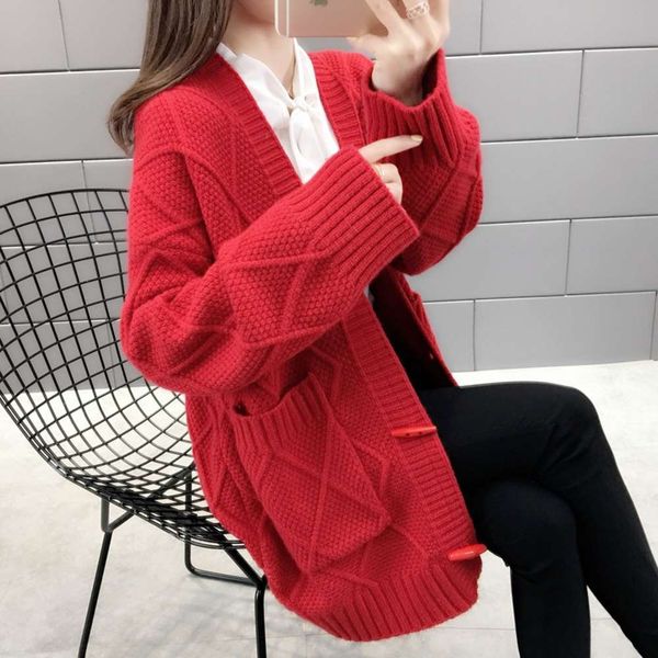 button 2021 autumn teeth new korean women's diamond medium length knitted cardigan v-neck sweater luxury, White;black
button 2021 autumn teeth new korean women's diamond medium length knitted cardigan v-neck sweater luxury, White;black