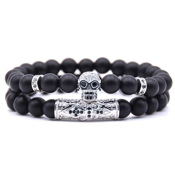 beaded, strands punk skull bracelet female friend frosted stone beads men's jewelry elastic pulseras mujer bracciali uomo, Black
beaded, strands punk skull bracelet female friend frosted stone beads men's jewelry elastic pulseras mujer bracciali uomo, Black