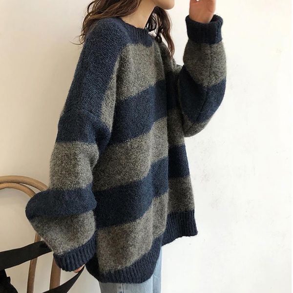women's sweaters ladies casual fashion pullover lazy style color striped loose round neck long-sleeved sweater winter clothes women, White;black
women's sweaters ladies casual fashion pullover lazy style color striped loose round neck long-sleeved sweater winter clothes women, White;black
