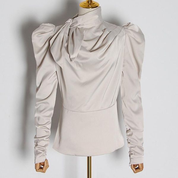 women's blouses & shirts women office lady blouse bow collar puff sleeve satin ruched shirt 2021, White
women's blouses & shirts women office lady blouse bow collar puff sleeve satin ruched shirt 2021, White