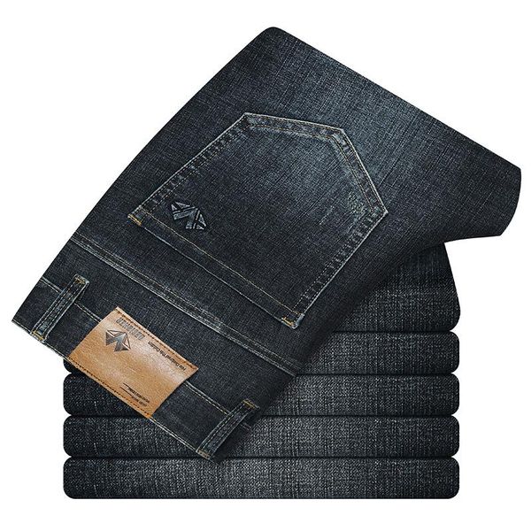 men's jeans 2021 autumn and winter brand high-quality stretch-fit straight-leg classic style men's business casual, Blue