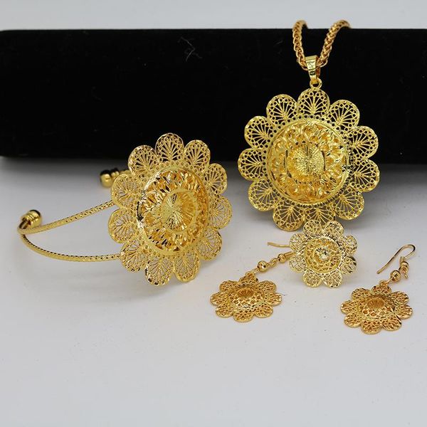 earrings & necklace 24k gold color dubai jewelry set for women big sunflower africa ethiopia bangle ring bridal gift, Silver
earrings & necklace 24k gold color dubai jewelry set for women big sunflower africa ethiopia bangle ring bridal gift, Silver
