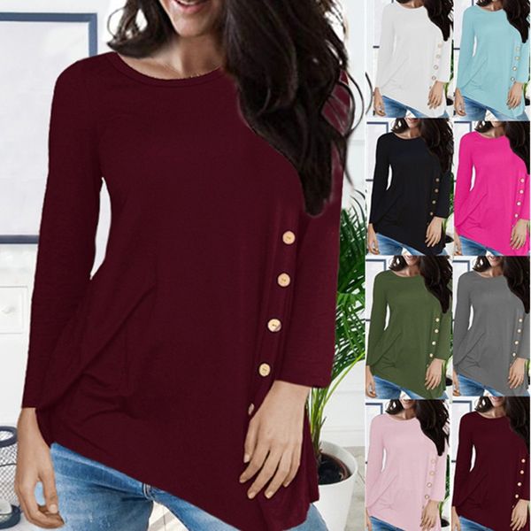 2021 european and american women's autumn and winter irregular button long sleeve top, White
2021 european and american women's autumn and winter irregular button long sleeve top, White