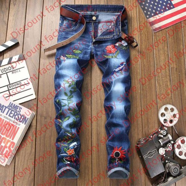 men's individuality embroidered flower jeans feet slim stretch thin hole trousers, Blue
men's individuality embroidered flower jeans feet slim stretch thin hole trousers, Blue