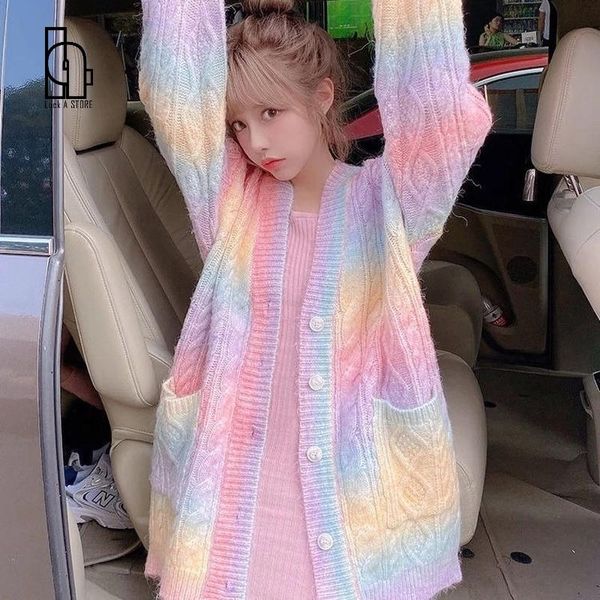 women's knits & tees luck a rainbow knitted cardigan cute autumn spring sweet kawaii sweater coat female long korean button down fall w, White
women's knits & tees luck a rainbow knitted cardigan cute autumn spring sweet kawaii sweater coat female long korean button down fall w, White