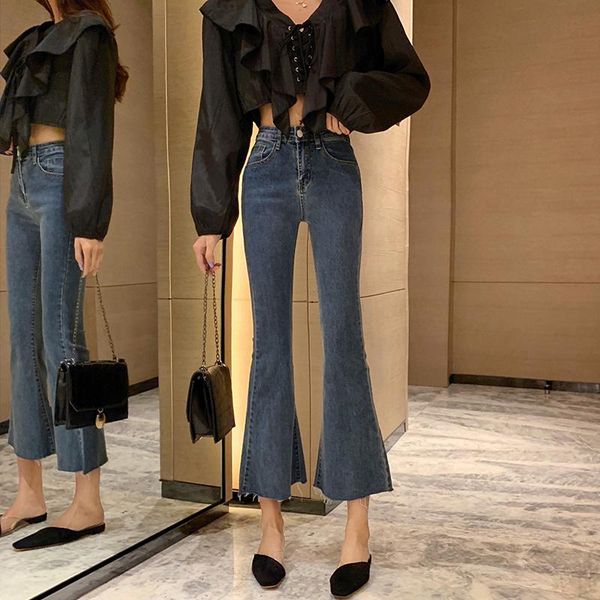 women's jeans korean version of elastic autumn mid-waist skinny thin retro hem trousers, Blue
women's jeans korean version of elastic autumn mid-waist skinny thin retro hem trousers, Blue