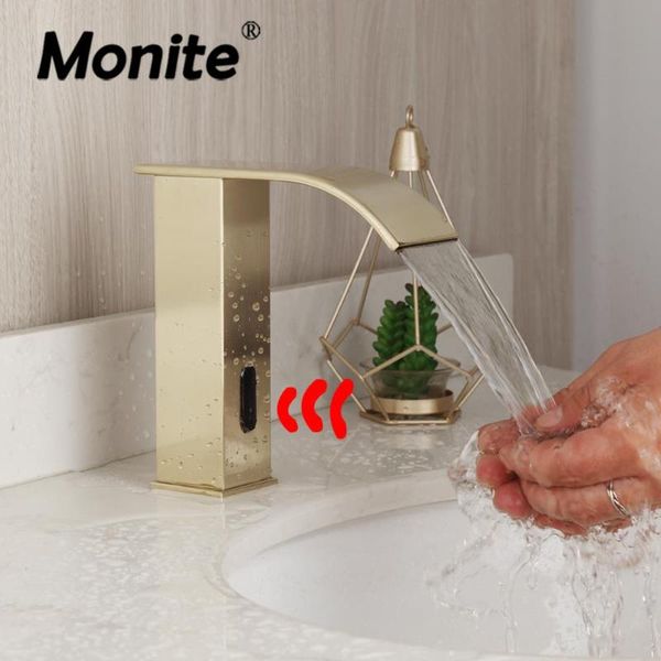 bathroom sink faucets monite brushed golden automatic hands touch sensor & cold basin mixer tap mixers taps
bathroom sink faucets monite brushed golden automatic hands touch sensor & cold basin mixer tap mixers taps