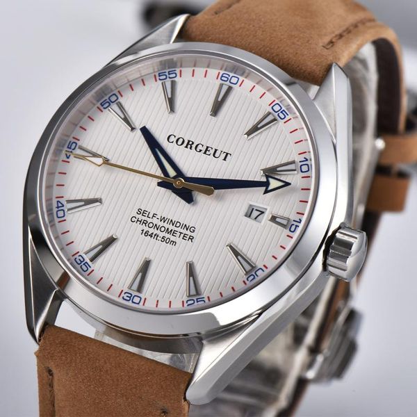 wristwatches 41mm corgeut mens watch white dial date calendar automatic hanical sapphire crystal leather wristwatch men luxury brand, Slivery;brown
wristwatches 41mm corgeut mens watch white dial date calendar automatic hanical sapphire crystal leather wristwatch men luxury brand, Slivery;brown