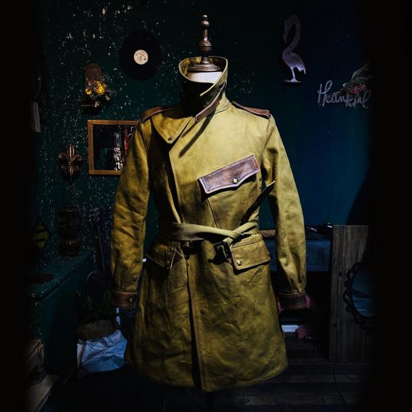 men's leather & faux world war ii military coat 2oz heavy high-density oil wax canvas british cavalry windbreaker, Black
men's leather & faux world war ii military coat 2oz heavy high-density oil wax canvas british cavalry windbreaker, Black