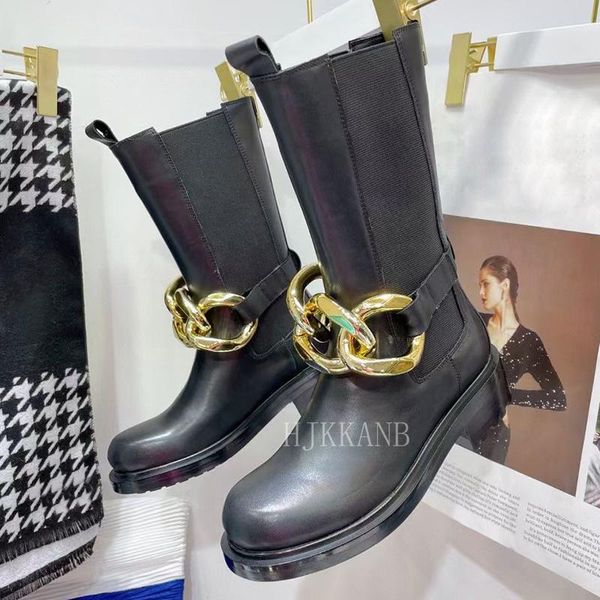 boots round toe thick sole women british style kneet long big metal chain decor mid calf lace up short, Black
boots round toe thick sole women british style kneet long big metal chain decor mid calf lace up short, Black