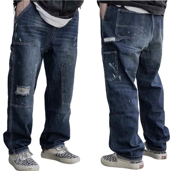 men's jeans ink printing straight male hip-hop trousers loose patchwork baggy, Blue
men's jeans ink printing straight male hip-hop trousers loose patchwork baggy, Blue