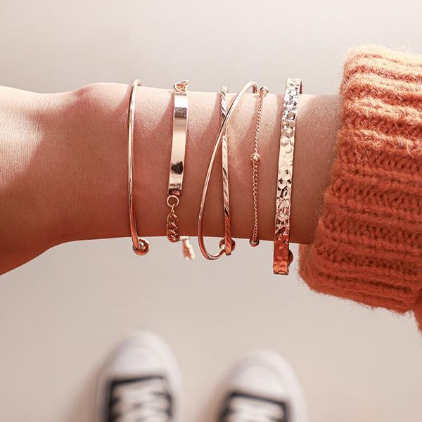 link, chain 5pcs/ set fashion cross plat gold bracelet sets for women geometric open adjustable bangel female jewelry accessory 8981, Black
link, chain 5pcs/ set fashion cross plat gold bracelet sets for women geometric open adjustable bangel female jewelry accessory 8981, Black