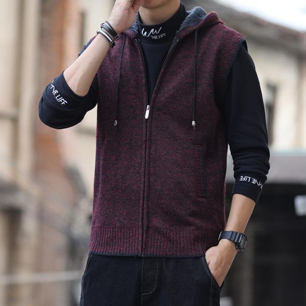 men' sleeveless hoodie vest jackets spring winter fashion sleeveless male cotton hooded warm knitted sweater vest jacket for men, Black;white
men' sleeveless hoodie vest jackets spring winter fashion sleeveless male cotton hooded warm knitted sweater vest jacket for men, Black;white