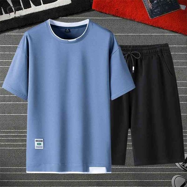 men's tracksuit sportswear sets summer casual tracksuits men 2 piece round neck t-shirts+sweat shorts brand track suit set male 210722, Gray
men's tracksuit sportswear sets summer casual tracksuits men 2 piece round neck t-shirts+sweat shorts brand track suit set male 210722, Gray