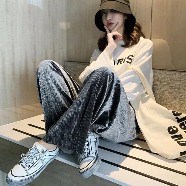 women's pants & capris korean pleated velvet wide leg women harajuku elastic high waist long sweatpants spring casual drape loose velou, Black;white
women's pants & capris korean pleated velvet wide leg women harajuku elastic high waist long sweatpants spring casual drape loose velou, Black;white