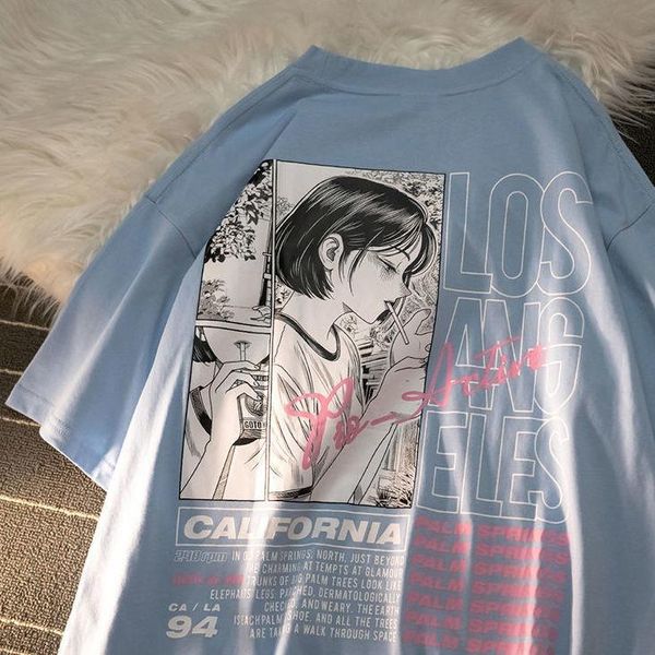 women's t-shirt summer cartoon girl print short sleeve female loose pure cotton original style personality blast street half, White
women's t-shirt summer cartoon girl print short sleeve female loose pure cotton original style personality blast street half, White