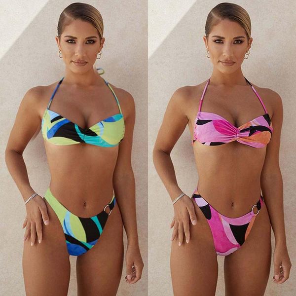 women's swimwear 2021 ring button design irregular geometric print split bikini beach wear swimming suit padded, White;black
women's swimwear 2021 ring button design irregular geometric print split bikini beach wear swimming suit padded, White;black