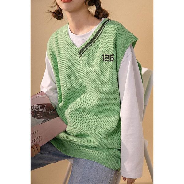men's vests v-neck sleeveless sweater vest loose embroidered chest logo sweaters pullover oversize male clothing college style coat, Black;white
men's vests v-neck sleeveless sweater vest loose embroidered chest logo sweaters pullover oversize male clothing college style coat, Black;white