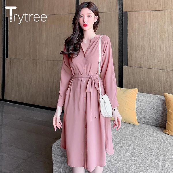 casual dresses trytree 2021 spring women dress v-neck single breasted belt solid pink color fashion elegant knee-length a-line, Black;gray
casual dresses trytree 2021 spring women dress v-neck single breasted belt solid pink color fashion elegant knee-length a-line, Black;gray