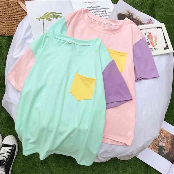 women summer harajuku korean style patchwork contrast color pastel t shirts bangtan boys kpop tee shirt friends streetwear 210623, White
women summer harajuku korean style patchwork contrast color pastel t shirts bangtan boys kpop tee shirt friends streetwear 210623, White