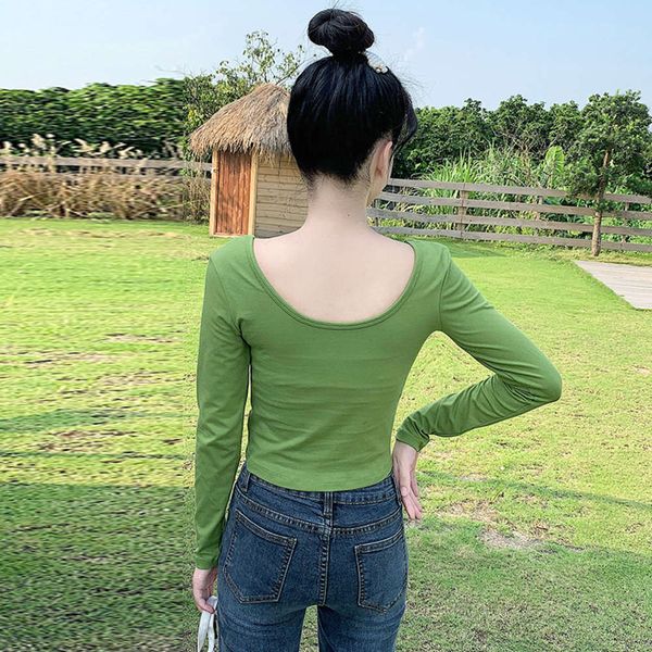 avocado green long sleeve t-shirt high waist ultra short navel tight round neck bottom coat big neckline women's exposed collarbone u, White
avocado green long sleeve t-shirt high waist ultra short navel tight round neck bottom coat big neckline women's exposed collarbone u, White