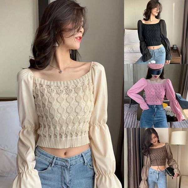 new women shirts puff sleeve regular solid color vintage square small v neck fashion femal slim blouses knitted long sleeve, White
new women shirts puff sleeve regular solid color vintage square small v neck fashion femal slim blouses knitted long sleeve, White