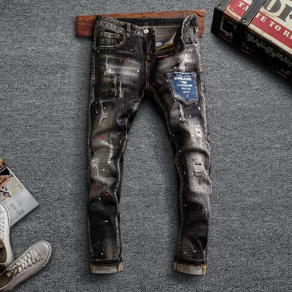 2021 new fashion streetwear men jeans elastic slim fit ripped cotton denim punk trousers retro black gray designer hip hop pencil pants v517, Blue
2021 new fashion streetwear men jeans elastic slim fit ripped cotton denim punk trousers retro black gray designer hip hop pencil pants v517, Blue