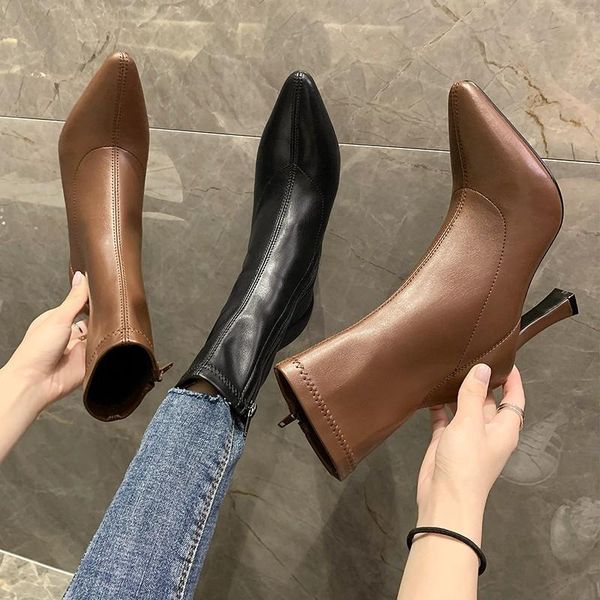 boots women's ankle shoes pointed toe stiletto zipper high-heel fashion stretch autumn and winter, Black
boots women's ankle shoes pointed toe stiletto zipper high-heel fashion stretch autumn and winter, Black