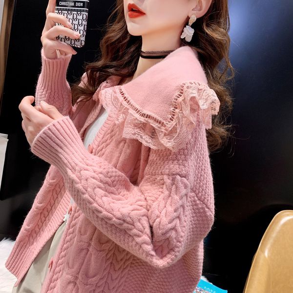 luxury women's jackets 2021 knitted cardigan loose korean version lazy wind autumn winter year red doll collar sweater coat female, Black;brown
luxury women's jackets 2021 knitted cardigan loose korean version lazy wind autumn winter year red doll collar sweater coat female, Black;brown