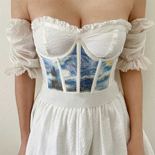 women underbust bustiers corset vintage art oil painting starry night print elastic waist shaper girdle cincher p0817, Black;brown
women underbust bustiers corset vintage art oil painting starry night print elastic waist shaper girdle cincher p0817, Black;brown