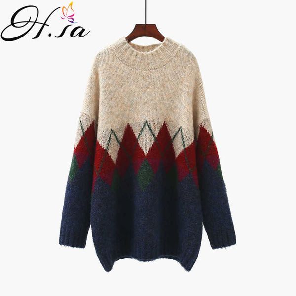 h.sa women casual sweater and pullovers oneck long knitted jumpers argyle chic korean knitted jumper streetwear pullovers 210716, White;black
h.sa women casual sweater and pullovers oneck long knitted jumpers argyle chic korean knitted jumper streetwear pullovers 210716, White;black