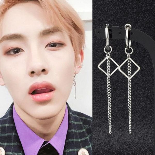 dangle & chandelier korea boys stainless steel stud earrings geometry rhombus long chain pendant ear clip for girls rock punk jewelry party, Silver 
dangle & chandelier korea boys stainless steel stud earrings geometry rhombus long chain pendant ear clip for girls rock punk jewelry party, Silver