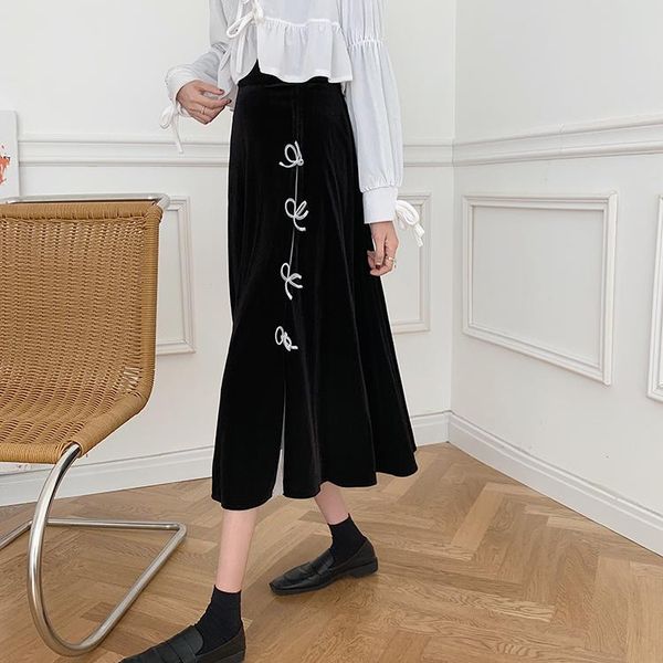 skirts women's high waist a-line black skirt harajuku style side spit bow-knot flared velvet midi
skirts women's high waist a-line black skirt harajuku style side spit bow-knot flared velvet midi