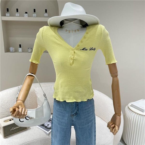 women's t-shirt niche design spring summer 2021 fashion solid v-neck slim letter embroidered versatile short sleeve, White
women's t-shirt niche design spring summer 2021 fashion solid v-neck slim letter embroidered versatile short sleeve, White