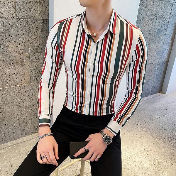 men's dress shirts long sleeves pointed collar shirt european american youth striped print top, White;black
men's dress shirts long sleeves pointed collar shirt european american youth striped print top, White;black