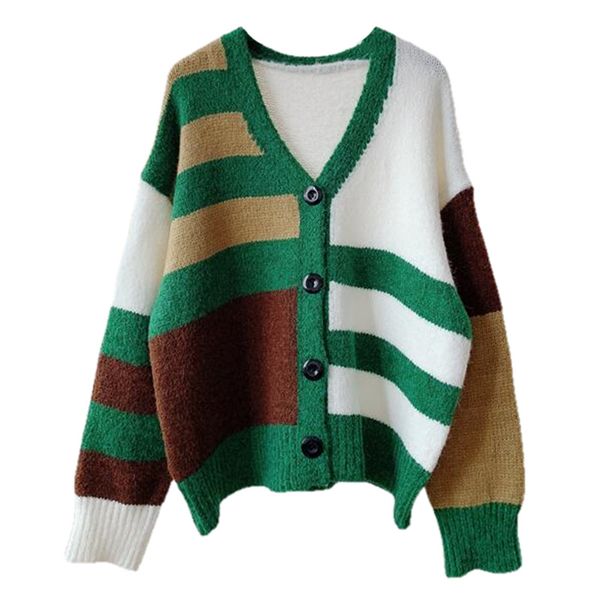 contrasting color striped sweater jacket women 2022 autumn and winter loose knit cardigan sweater women, White;black
contrasting color striped sweater jacket women 2022 autumn and winter loose knit cardigan sweater women, White;black