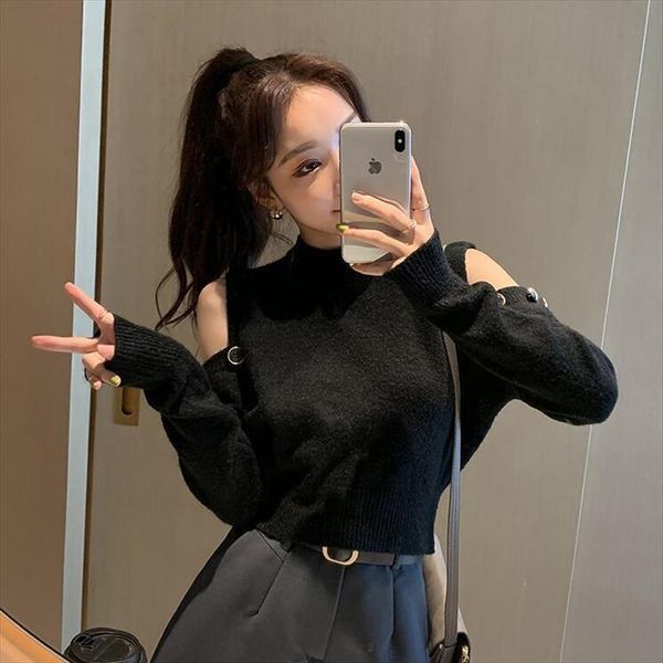 short off the shoulder women sweater pullover for woman femme chandails pull hiver, White;black
short off the shoulder women sweater pullover for woman femme chandails pull hiver, White;black