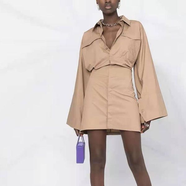 casual dresses superaen design 2021 autumn solid workwear large pocket ultra wide sleeve profile waist slim shirt flare woman dress, Black;gray
casual dresses superaen design 2021 autumn solid workwear large pocket ultra wide sleeve profile waist slim shirt flare woman dress, Black;gray