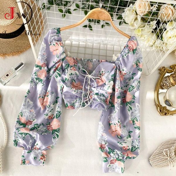 women's blouses & shirts korean fashion women crop flower print square neck stretch slim shirt puff long sleeve short bandage blouse, White
women's blouses & shirts korean fashion women crop flower print square neck stretch slim shirt puff long sleeve short bandage blouse, White