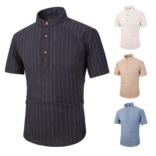 men's casual shirts 2021 summer fashion black slim-fit stand collar striped mens work clothing, White;black
men's casual shirts 2021 summer fashion black slim-fit stand collar striped mens work clothing, White;black